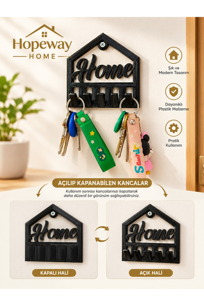 HopeWay Home Wall-Mounted Key Holder – Key Organizer with 5 Hooks