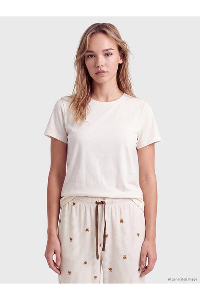 LC Waikiki Seray New Season Ecru Patterned Women's Jogger Pajama Bottoms with Elastic Waist