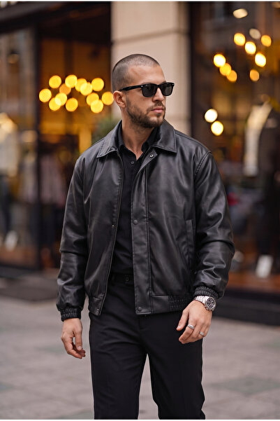 BASEL.CO Bomber Unisex Loose Fit Leather Jacket