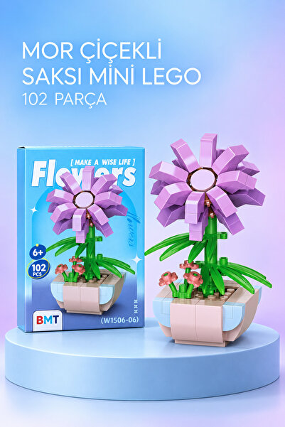BMT TOYS Lila Papatya Çiçeği Saksı Modeli Brıcks 3D Mini Blok Yapı Oyuncağı -...