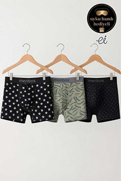 MENBOX 3-Piece Cotton Lycra Mixed Patterned Men's Boxer Set - Special Product...