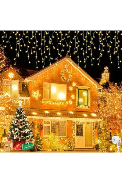 BZRSH Instalatie de Crăciun tip franjuri 25M, 600 LED-uri alb cald, Fir alb g...