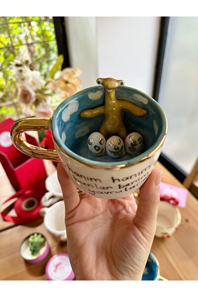 Kikis Ceramic Hanım Bunlar Benim Yavrularım Figürlü Gold Detaylı El Yapımı Se...