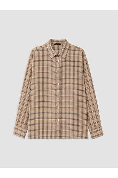 LC Waikiki Vizyon New Season Beige Regular Fit Plaid Men's Shirt