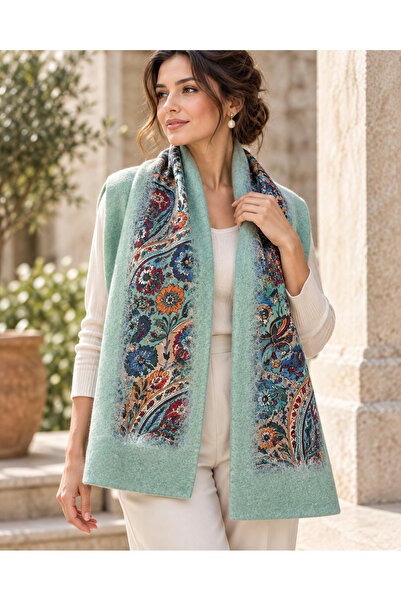 Baharın İki Yüzü El Yapımı Çift Yüzlü Keçe İpek Şal – Somon & Pastel Mint – 180 x 55-65 cm