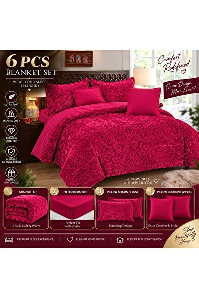 Twinkle Mart LUXURIOUS KINGSIZE 6PC VELVET MATERIAL COLLECTION COMFORTER SET
