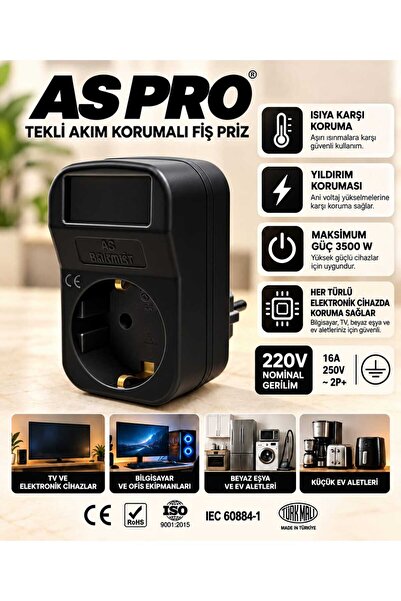 aspro AKIM KORUMALI FİŞ PRİZ,FİŞ,PRİZ,TEKLİ FİŞ