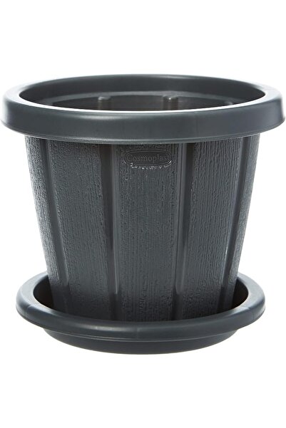 Cosmoplast Plastic Woodgrain Round Flowerpot with Tray