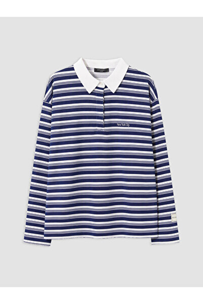 LC Waikiki Nevavm Farkıyla Lcw Modest Navy Blue 3 Thread Striped Standard & R...