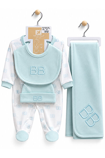 Baby Gift طقم مواليد 4 قطع حديث الولادة – أفرول، كوفلة، مريلة وطاقية