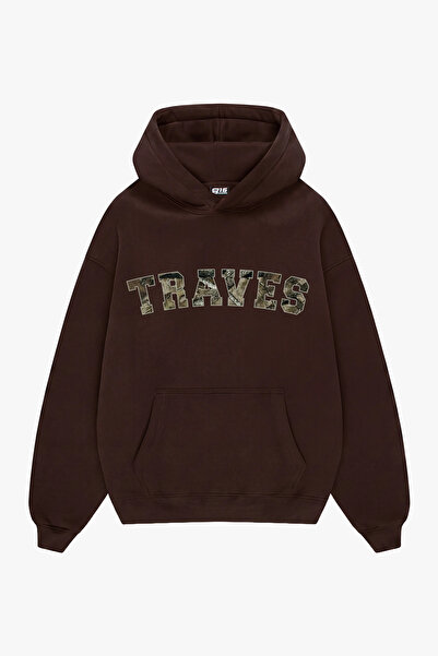 Sekizbiraltı Traves Pray For Swag Sırt Baskılı Acı Kahve Oversize Unisex Hoodie