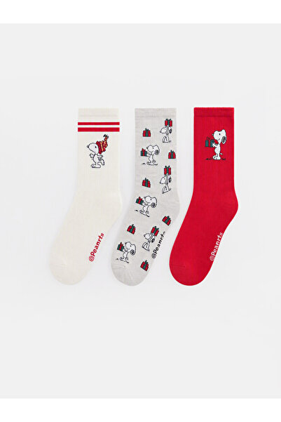 LC Waikiki Rmz Gi̇yi̇m Farkiyla Snoopy Printed Women's Socks 3-Piece Set