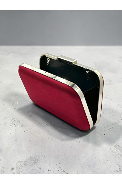 Biçanta Burgundy Satin Silver Metal Detailed Crystal Stone Embroidered Chain Strap Women's Evening Dress Bag Wedding Engagement Graduation