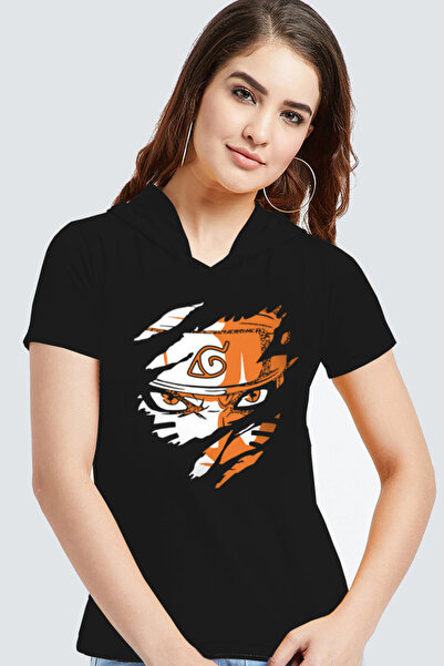 ROCKANDROLL Tricou rigid Naruto negru cu glugă pentru femei