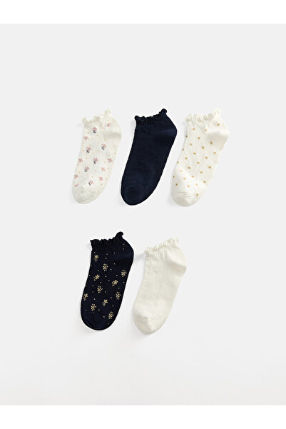 LC Waikiki Rmz Gi̇yi̇m Farkiyla Embroidered Women's Booties Socks 5-Pack