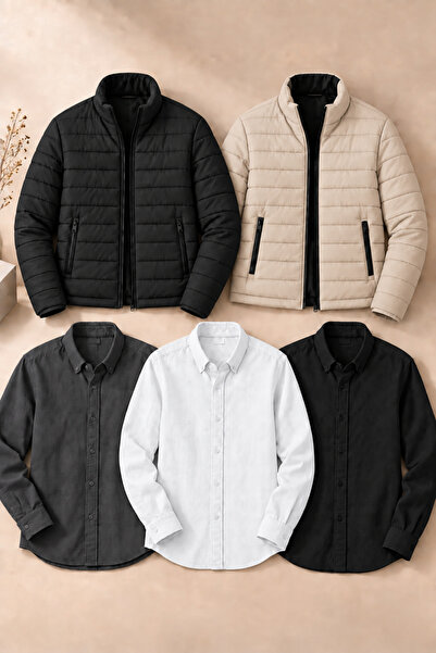 YONEZ MODA Pachet de 5 combinații casual pentru bărbați – 2 jachete matlasate...
