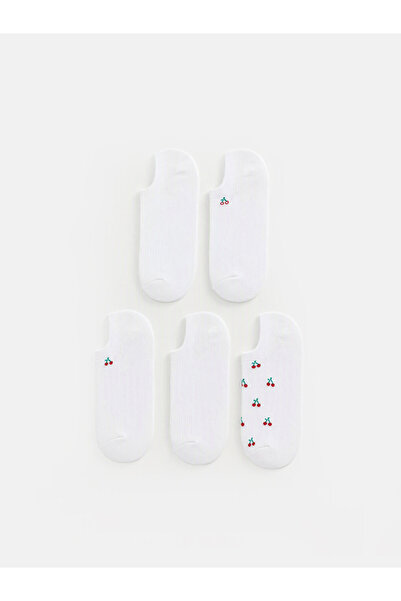 LC Waikiki Rmz Gi̇yi̇m Farkiyla Cherry Embroidered Women's Sneaker Socks 5-Pack