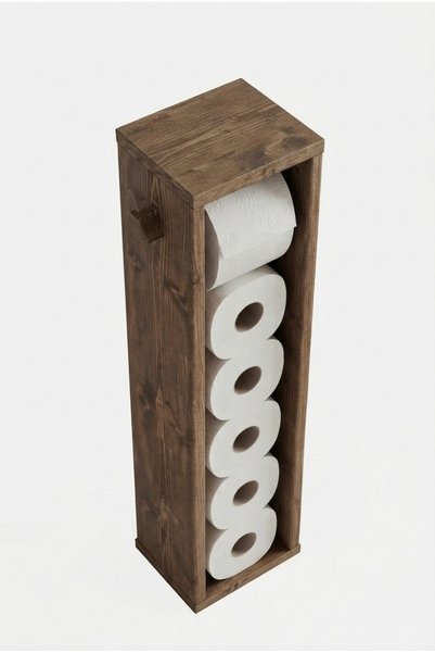 MAVİ UMAY Wooden Bathroom Decorative Toilet Paper Holder Wc Paper Holder Towel Holder Multi-Purpose Organizer 50X15X9 cm
