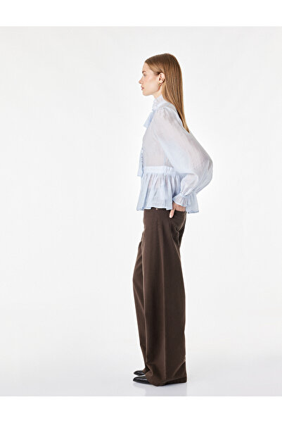 Koton Long Sleeve Stand Collar Ruffled Peplum Blouse