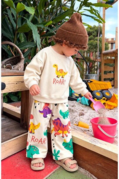 Alvadonna New Season Dinosaur Printed Boys' Top and Bottom Set