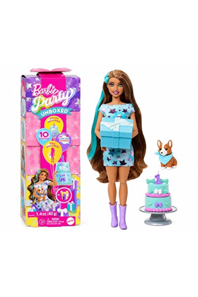 Barbie Κούκλα Πάρτι Unboxed, 10 Εκπλήξεις, Αλλαγή Χρώματος, Κατοικίδιο, Αξεσο...