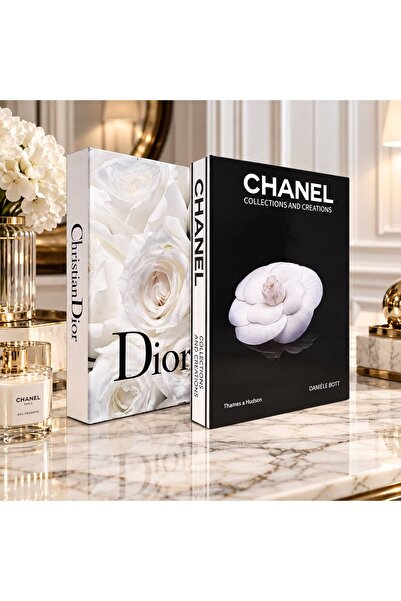 2’li Dekoratif Kitap Kutu Seti Chanel Siyah Gül & Beyaz Gül Temalı Dekoratif Kutu