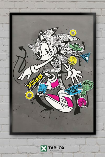 tablomaxtbx Graffiti Duvar Sanatı Sonic Sega Oyun Poster Çerçeve Görünümlü De...
