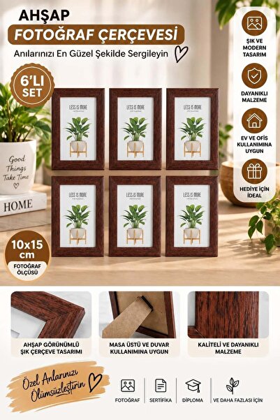 BRE HOME 6'lı Ahşap Çerçeve Seti 10x15 cm Fotoğraf Çerçevesi Dekoratif Masaüs...
