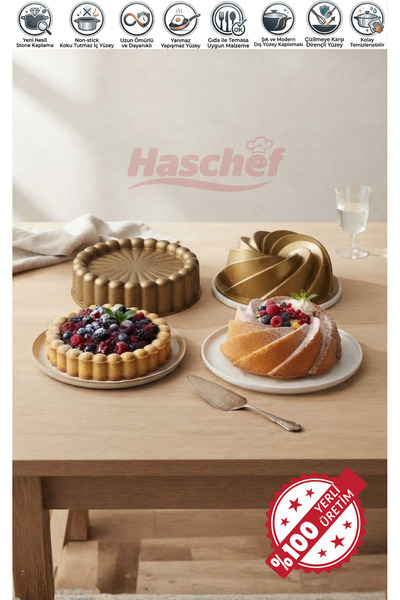 HASCHEF Safir Döküm Yapışmaz Granit Kaplama İkili Tart - Rüzgar Gülü Kek Kalı...