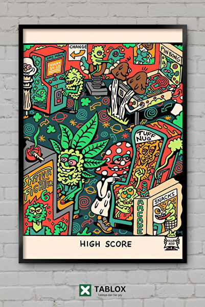tablomaxtbx Αφίσα παιχνιδιών High Score High Score Gaming με κορνίζα, διακοσμ...