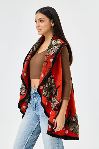 della moor Women's Tile Italian Floral Embossed Wool Felt Vest 40 - 48 Size