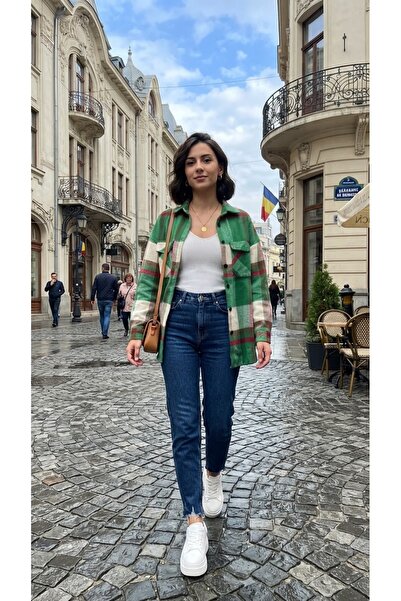 Polologin Butik Γυναικείο πουκάμισο υλοκόπτη με διπλές τσέπες σε μεγάλο μέγεθ...