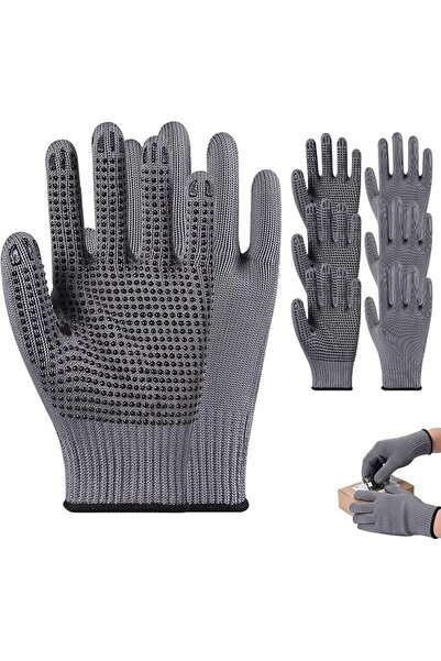 ToolHouse 3 Pairs Gray Dotted Work Gloves, Non-Slip Grip Gardening Gloves for...