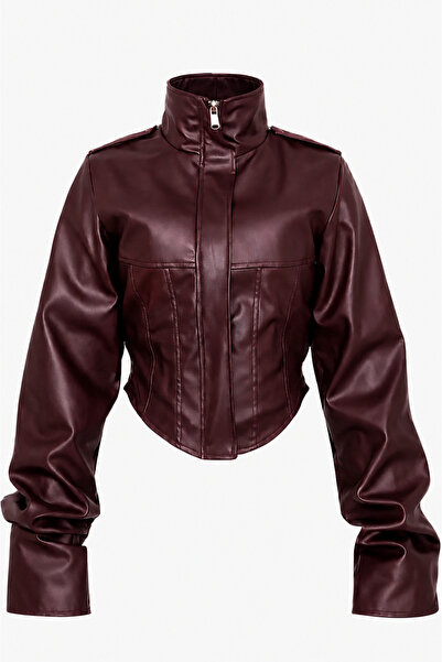 MyBella Corset Detail Crop Leather Jacket