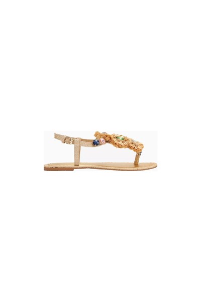 Kurt Geiger Revel Raffia Floral Detailed Flat Women's Sandals