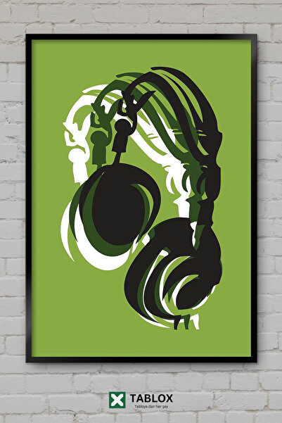 tablomaxtbx Slušalice, slušalica, zeleni muzički poster, umetnička slika u ok...