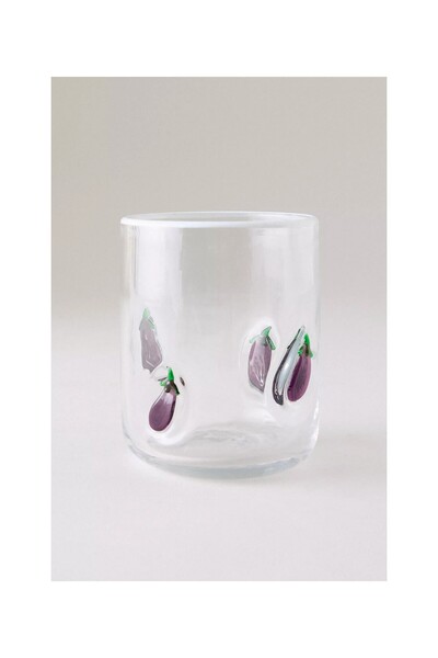Anthropologie The Icon Food & Drink Handmade Bead Detailed Glass Cup - Patlican
