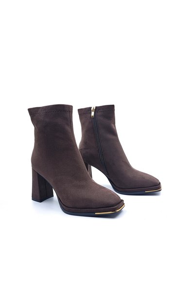 Guja 7 cm Thick Heeled Suede Textured Textile Women's Brown Boots Bootie