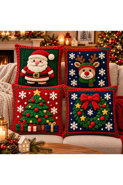 Sakallı Christmas Dream Santa Claus Deer Pine Tree Wreath Patterned Digital P...