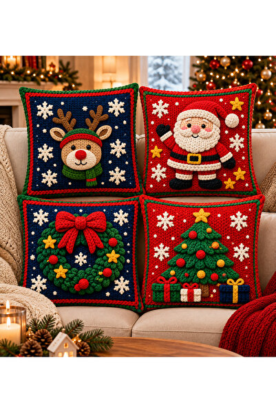 Sakallı Winter Magic Christmas Pine Tree and Santa Claus Patterned 3D Knitted...