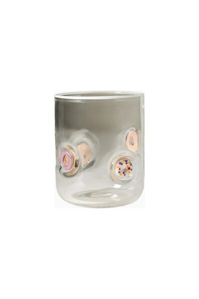 Anthropologie The Icon Food & Drink Handmade Bead Detailed Glass Cup - Donut