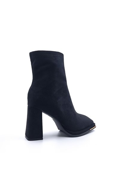 Guja 7 cm Thick Heeled Suede Textured Textile Women's Black Boots Bootie