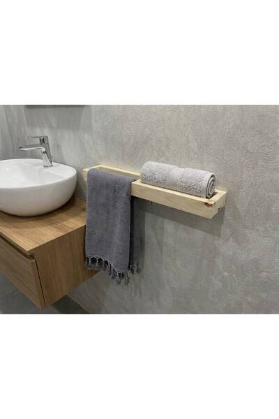 TAHTALI HOME El Yapımı Doğal Ahşap Havluluk Rafı, Banyo ve Wc Organizatör Duv...