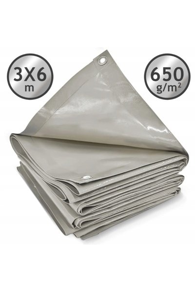 JAGO Prelată gri 3x6 m 650g/m² industrială protectoare cu ocheți