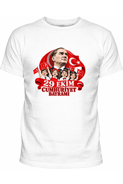 Efendioğlu Design Short-Sleeved New Flag-Waving 4 Children and Ataturk 29 Oct...