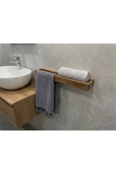 El Yapımı Doğal Ahşap Havluluk Rafı, Banyo ve Wc Organizatör Duvar Rafı