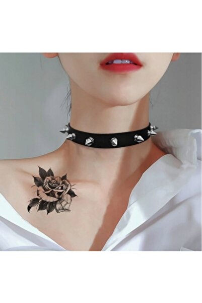 Alviro Colier choker cu țepi negri, stil punk gotic, reglabil, 43 cm