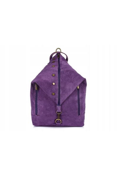 Vera Pelle Rucsac de damă din piele de căprioară, mare, italian, format A4, g...