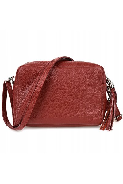 Vera Pelle Geantă de damă din piele, tip crossbody, cu ciucure