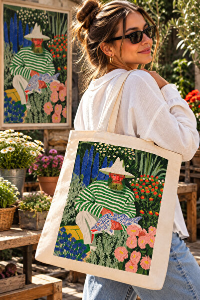 GİFTORA RESSAM BASKILI - Ham Bez Omuz Çantası